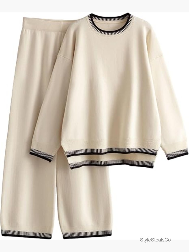 Women's 2 Piece Sweater Set Long Sleeve Knit Wide Leg Pants Lounge Set